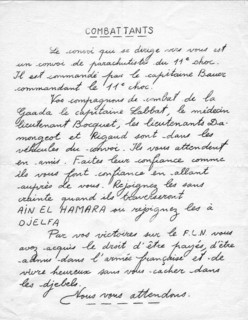 Tract appealing to the fellaghas to surrender to the French army --