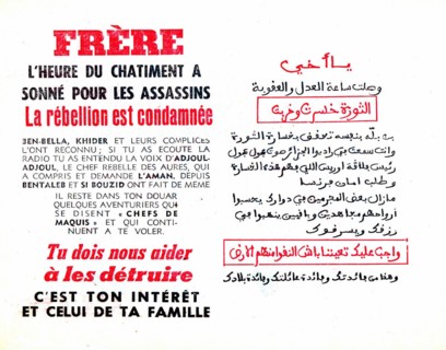 Tract appealing to the fellaghas to surrender to the French army