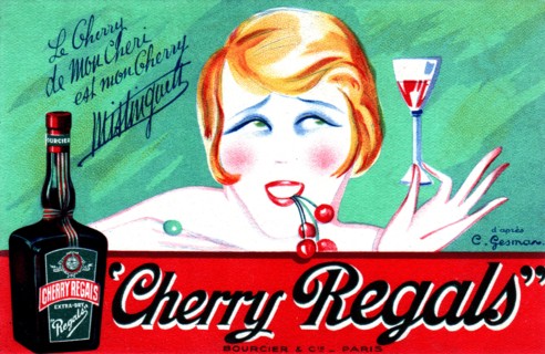 Advertising postcard for Cherry Regals presented by  Mistinguett