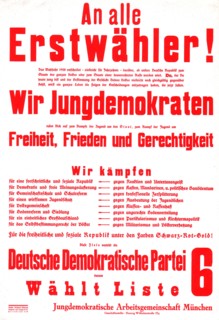 Affiche électorale de propagande, s'adressant à la jeunesse, du D.D.P, Parti démocratique allemand