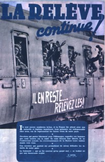 Affiche de propagande pour le travail volontaire en Allemagne et la relève des prisonniers français.