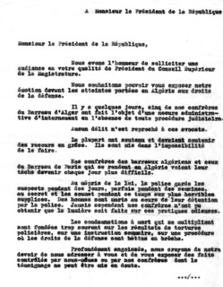 Letter to the President of the French Republic written by the lawyer Joe Nordmann