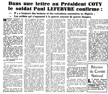 Article in the newspaper "La Défense" concerning Paul Lefebvre, a draft resister