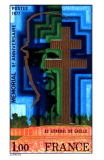 Stamp representing General de Gaulle and the Cross of Lorraine