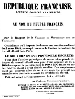 Décret sur la durée du temps de travail à Paris signé par le Gouvernement provisoire