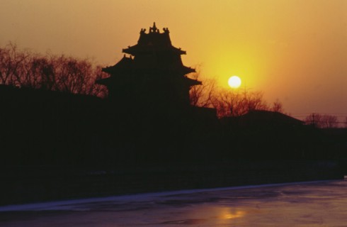 Tour de garde, Palais impérial, Cité Interdite, Musée du Palais, coucher de soleil