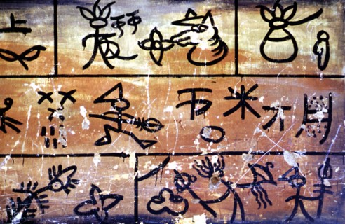 Surface recouverte de pictogrammes à Naxi