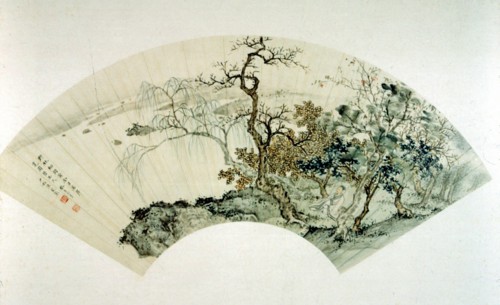 Motifs traditionnels chinois peints sur un éventail