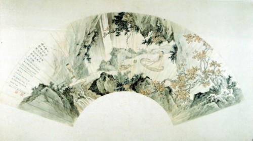 Motifs traditionnels chinois peints sur un éventail