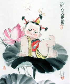 Peinture chinoise représentant un enfant