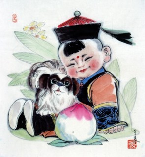 Peinture chinoise représentant un enfant