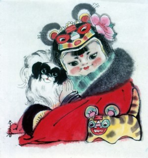 Peinture chinoise représentant un enfant