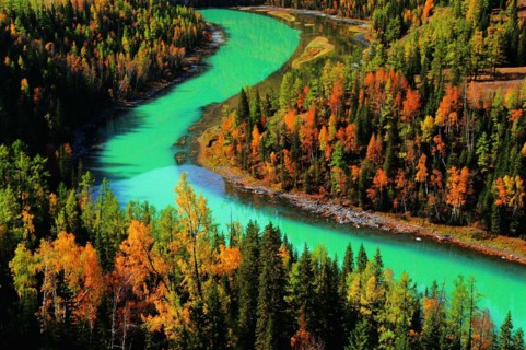 The landscape of the Hanas Lake, Sinkiang, China