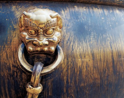 A lion head chain on an ancient copper vat,Beijing,China