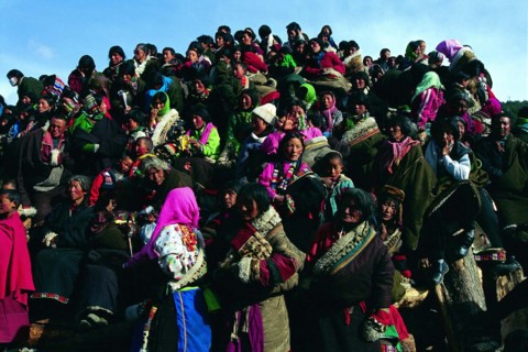 The crowds outside the Langmu Temple,Gansu Province,China