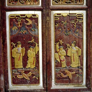 the traditional wood carving art on the door,Yixian County,Anhui Province,China