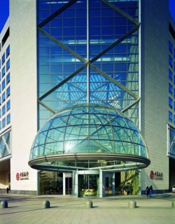 The semi-sphere gate of the Bank of China building,Beijing,China