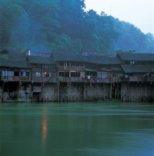 The bamboo building by the Tuojiang River of Ancient Phoenix City,Hunan Province,China