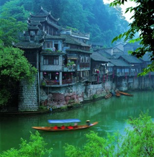 the pavilions by the Tuojiang River,Ancient Phoenix City,Hunan Province,China