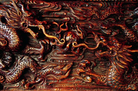 The wood carving of dragons in Imperial Palace,Shenyang,Liaoning Province,China