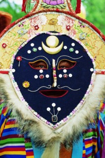 The Tibetan mask which is part of Tibetan opera,a show for Shoton Festival,Tibet,China