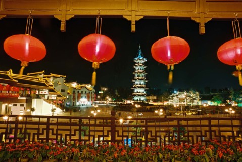 Nightscape of Longhua temple in Shanghai,China
