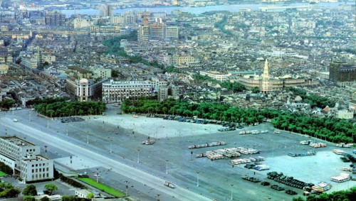 The aerial view of People's Square in 1980's, Shanghai,China