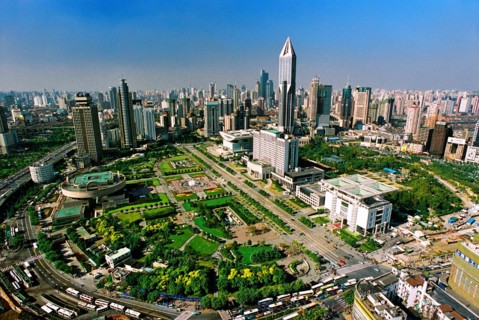 Bird's view of People Square of Shanghai,China