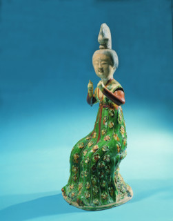 Seated figure of three colored pottery from Wang's Tomb,Xi'an,Shaanxi Province,China
