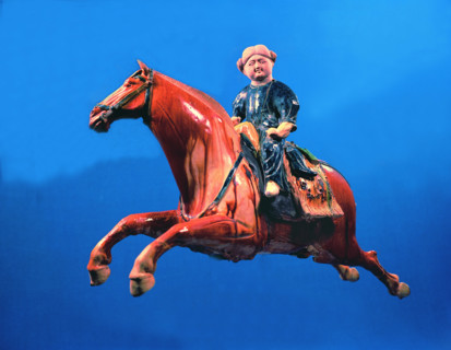Horse and rider of three colored pottery,China