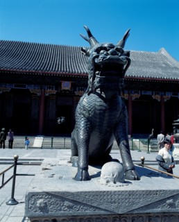 A Bronze Kylin in front of the Hall of Benevolence and Longevity,the Summer Palace,Beijing,China