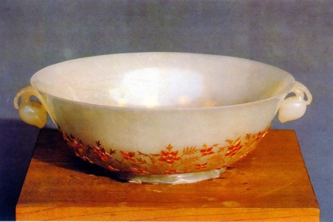 gilded and diamond-inlaid jade bowl maded in Qing Dynasty and stored in Forbidden City of Beijing,China