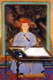 painting of emperor Kangxi in casual dress writing,Qing Dynasty