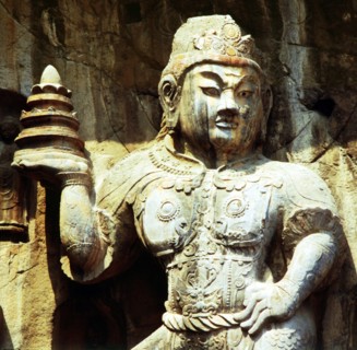 Close view of Buddha statue in Longmen Grottoes,Henan,China