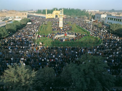 People gather in the courtyard of Id Kah Mosque to celebrate Corban Festival, Kashi,Xinjiang,China