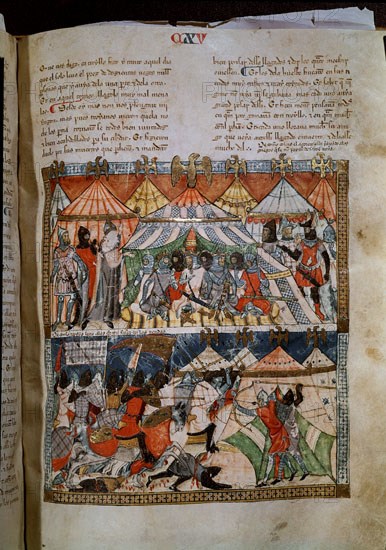 GONZALEZ NICOLAS
CRONICA TROYANA - FOLIO 115- REUNION DE REY CON SUS JEFES DEL EJERCITO EN UNA