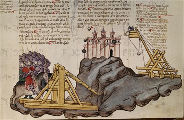 BIBLIA DE ALBA-ATAQUE A UN CASTILLO CON CATAPULTAS-S XV
MADRID, COLECCION DUQUES DE