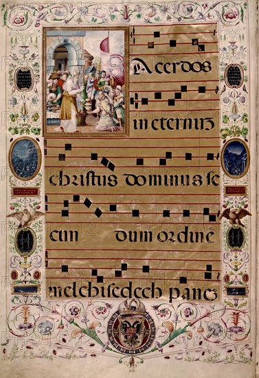 RAIMUNDI
ANTIFONARIO CARLOS V-MELQUISIDEC Y ABRAHAM.TEXTO Y NOTAC MUSICAL:JUAN ESCOBEDO
MADRID,