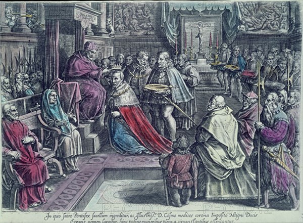 GRABADO-JUAN XXIII (ANTIPAPA) O PIO V CORONA A COSME DE MEDICIS
MADRID, BIBLIOTECA NACIONAL