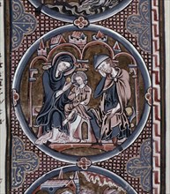 BIBLIA DE SAN LUIS-TOMO I -PAG 11V- ISAAC DE NIÑO- 1226/34-ABRAHAM CON SARA Y SU HIJO