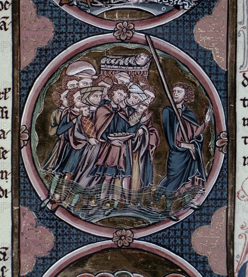 BIBLIA DE SAN  LUIS- TOM I PG 42- PASO DEL MAR ROJO-LIBRO DEL EXODO-S XIII MINIATURA