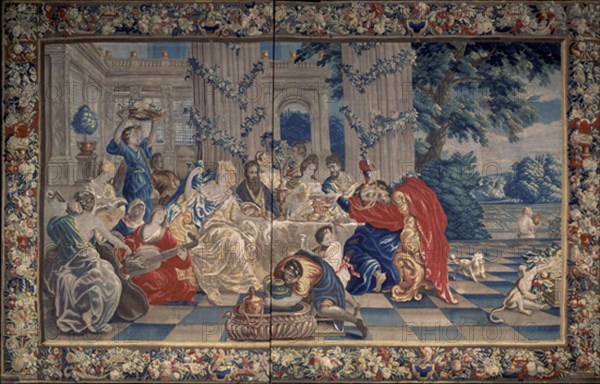 TAPIZ-EL FESTIN-TALLER DE AMBERES-FLANDES-1690-330X550 CM-LANA/SEDA
MADRID, BANCO