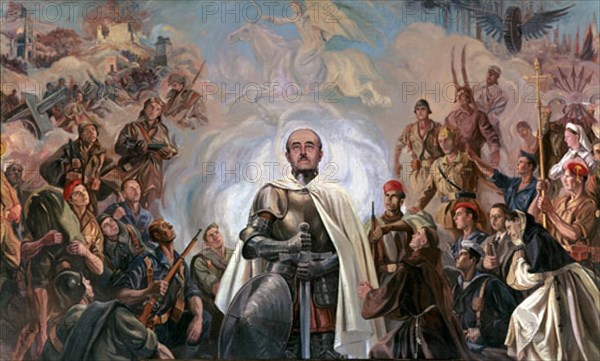 REQUE MERUVIA ARTURO 1906/1969
ALEGORIA DE FRANCO Y LA CRUZADA - 1948/9 - PINTURA MURAL - (DETALLE