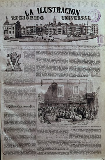 PERIODICO UNIVERSAL"LA ILUSTRACION"1849-APERTURA DEL PARLAMENTO INGLES POR LA REINA