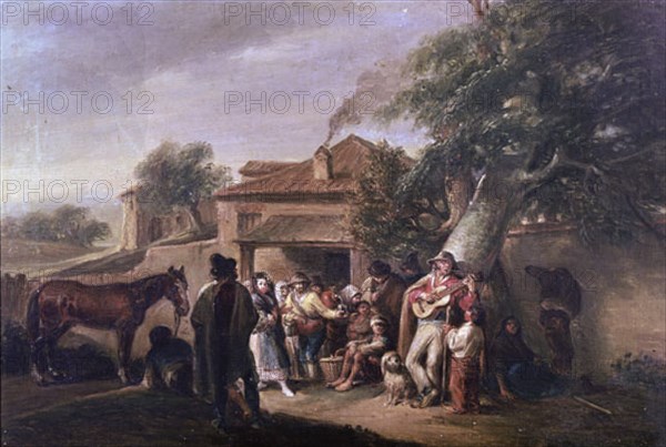 ALENZA LEONARDO 1807/45
CIEGO DE LAS COPLAS-A LA  PUERTADE UNA VENTA-OLEO/LIENZO-42x62,5 - HACIA