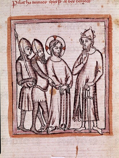ERMENGAUD MATFREDO
BREVIARIO DE AMOR- S XV- JESUS ANTE HERODES- MINIATURA EN GRISALLA
MADRID,