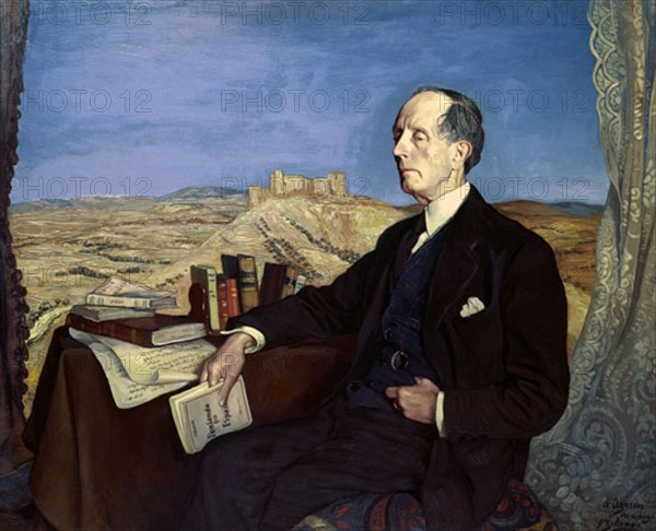 ZULOAGA IGNACIO 1870-1945
AZORIN-1873/1967-PINTADO EN 1941-AL FONDO VISTA DE JADRAQUE
MADRID,