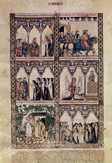 ALFONSO X EL SABIO 1221/84
MTI1-CANTIGA STA MARIA Nº7-F14V-VIRGEN LIBRA A LA ABADESA PREÑADA QUE