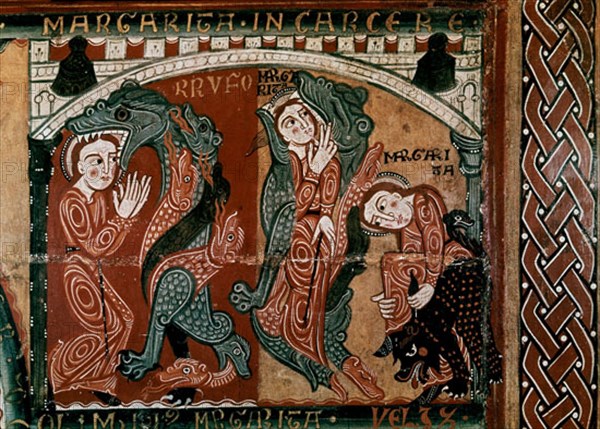 FRONTAL DE STA MARGARITA DE SESCORTS-DET-SANTA CON EL DRAGON-S XII-
VICH, MUSEO