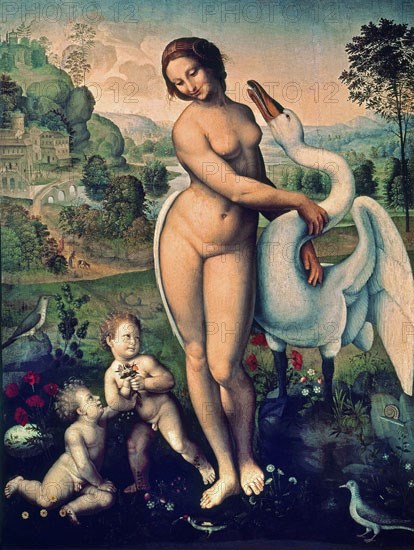 VINCI LEONARDO 1452/1519
LEDA Y EL CISNE - H 1515 - O/T 96x73 - PINTURA RENACENTISTA